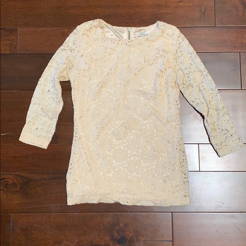 Forever 21 cream crochet 3/4 sleeve top